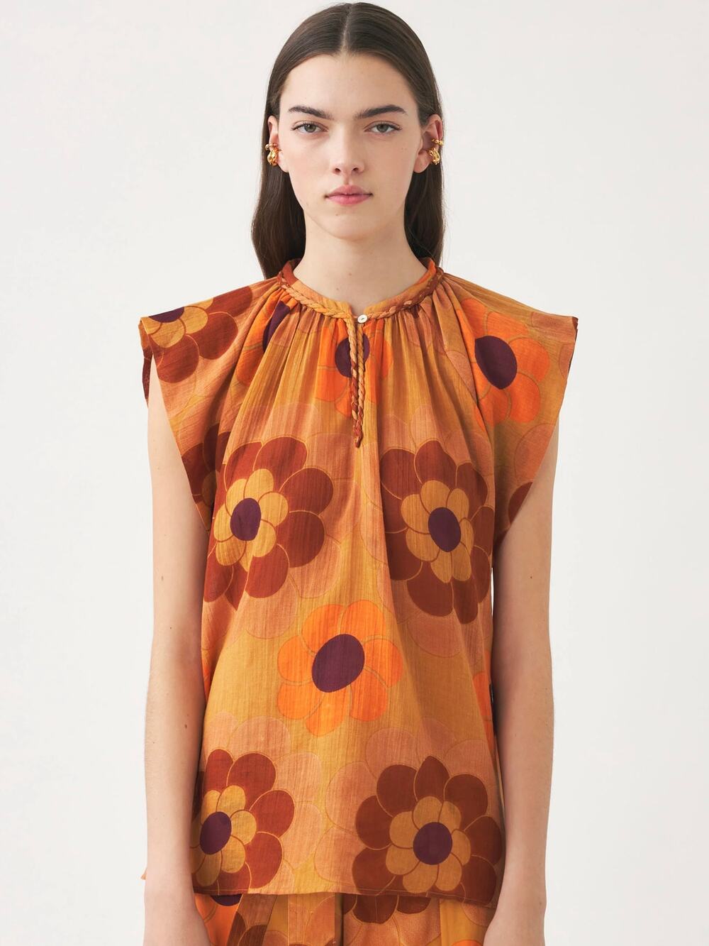 Antik Batik 60s Inspired Floral Gauzy 100% Cotton Cap Sleeve Suny Tee SMALL